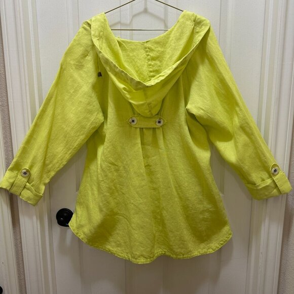 For Cynthia Women’s 100% Linen Tunic Jacket Size L Green Asymmetrical Hooded - Picture 9 of 12